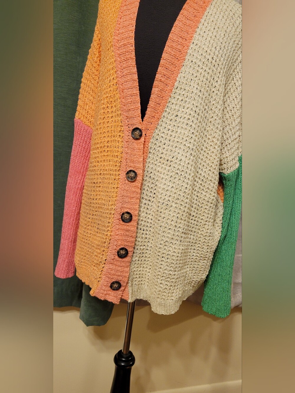 Colorblock Knit Button-Up Cardigan Sweater - Multicolor - Picture 5 of 7